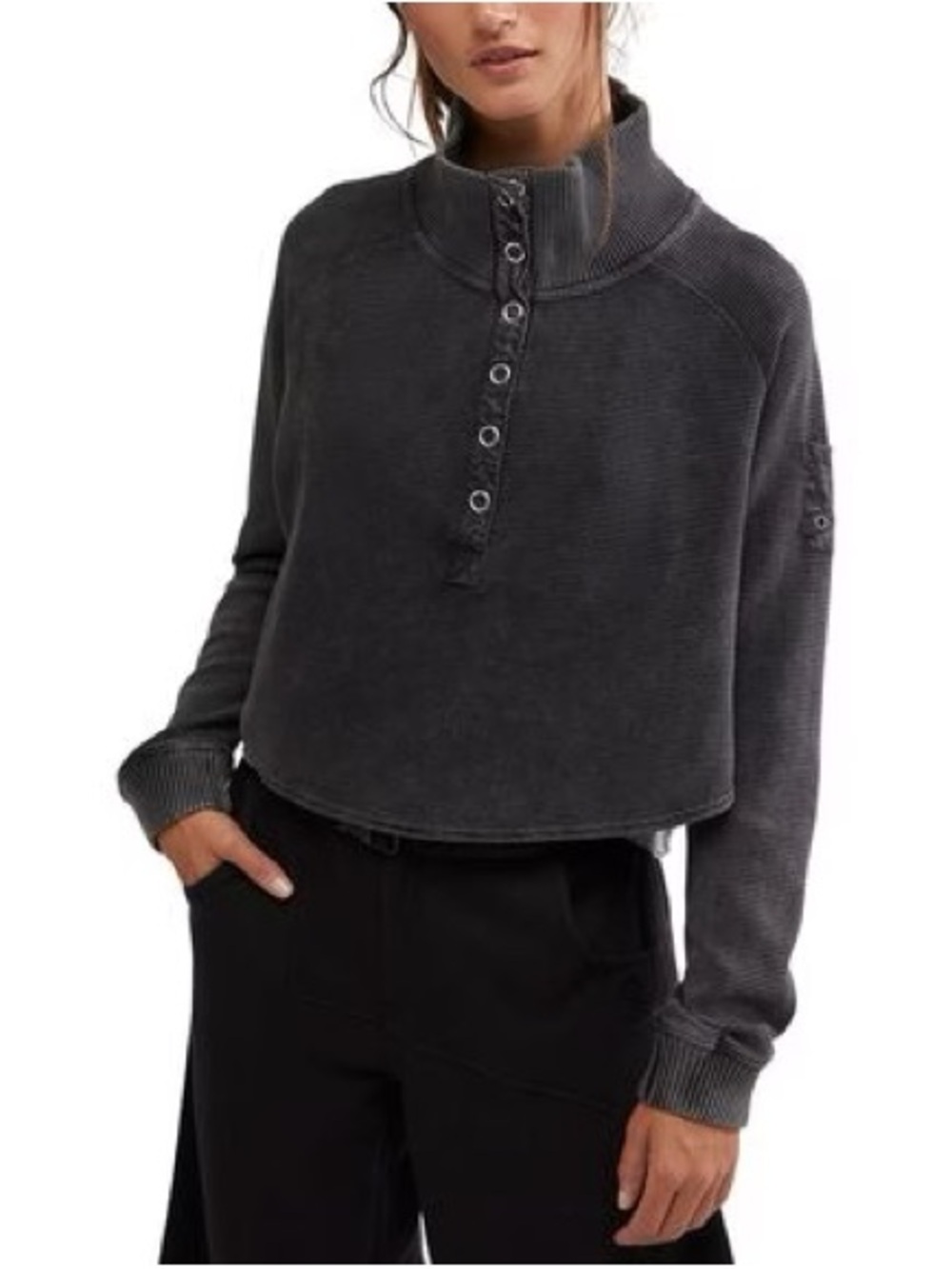 FP Movement by Free People So Fly Henley Black Small NWT